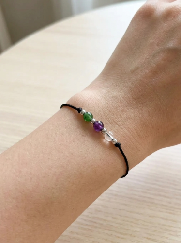Przejdź do produktu Minimalistyczna bransoletka sznurkowa z kolorowymi kamieniami i stalą