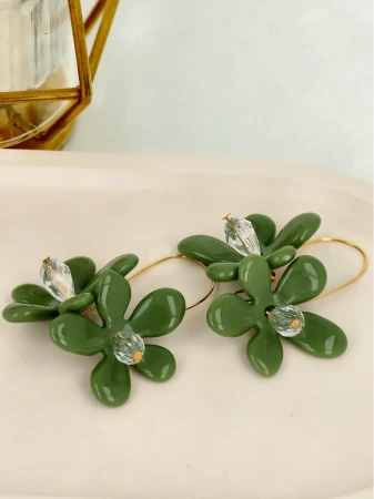 Kolczyki Green Blossom z kryształem