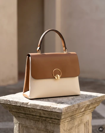 Elegancka dwukolorowa torba z ekoskóry z ozdobnym zapięciem