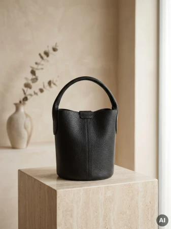 Elegancka czarna torba wiaderko z ekoskóry